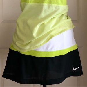 NIKE Dri-Fit Black/White Yellow/Green Tennis Skort